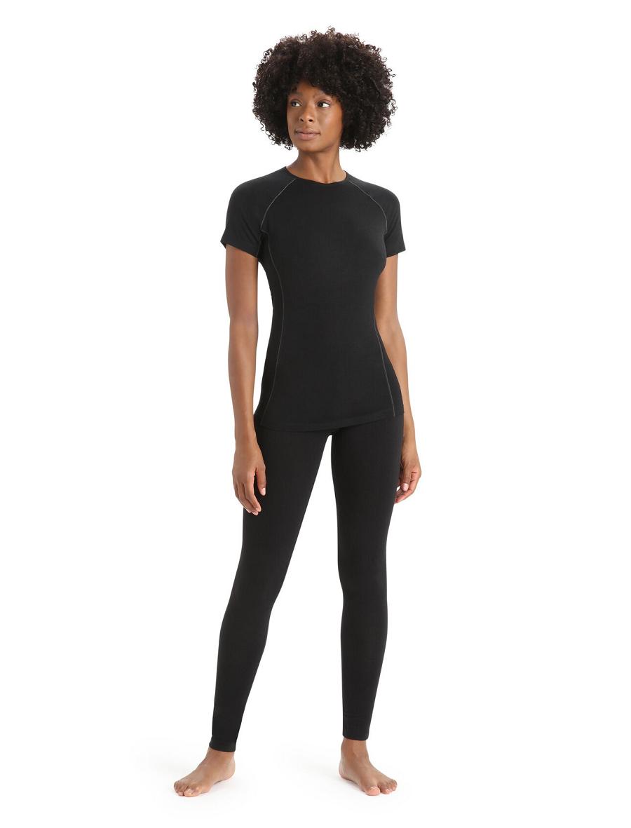 Black Women's Icebreaker BodyfitZone™ Merino 150 Zone Short Sleeve Crewe Thermal Top Base Layers | USA 1890GSOL